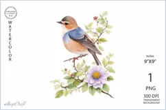 Bird on a branch flowers png clipart|Watercolor bird clipart Product Image 1