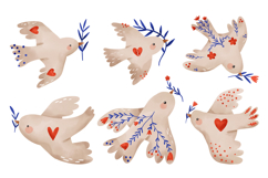 Peace Dove Clipart with Hearts and Floral Branches | Whimsic Product Image 1