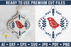 Scandinavian Arabesque Bird Ornament | Christmas SVG Product Image 1
