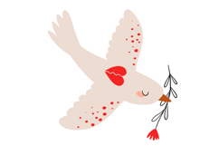 Peace Dove Folk Birds with Floral Branches &amp; Heart Product Image 2