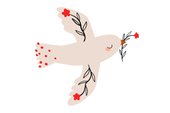 Peace Dove Folk Birds with Floral Branches &amp; Heart Product Image 4