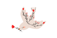 Peace Dove Folk Birds with Floral Branches &amp; Heart Product Image 9