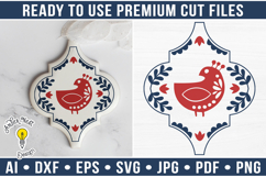 Scandinavian Arabesque Bird Ornament | Christmas SVG Product Image 1