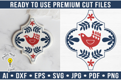 Scandinavian Arabesque Bird Ornament | Christmas SVG Product Image 1