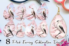Bird and Cherry Blossoms Earring teardrop sublimation design Product Image 1