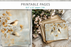 vintage bird junk journal, paint texture art Product Image 6