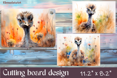 Flowers and bird ostrich Cutting Board Design. ostrich Board Product Image 1