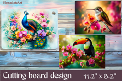 Flowers and bird Cutting Board Design. Tropical Board Product Image 1