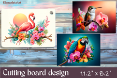 Flowers and bird Cutting Board Design. Tropical Board Product Image 1
