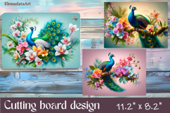 Flowers and bird Cutting Board Design. Tropical Board Product Image 1