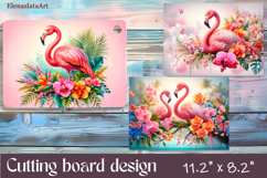 Flowers and flamingo Cutting Board Design. Tropical Board Product Image 1