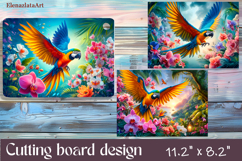 Flowers and bird Cutting Board Design. Tropical Board Product Image 1
