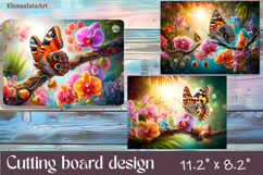 Flowers and butterfly Cutting Board Design. Tropical Board Product Image 1