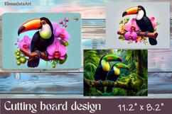 Flowers and bird Cutting Board Design. Tropical Board Product Image 1