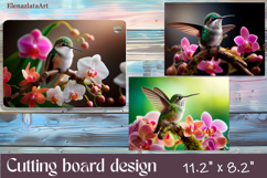 Flowers and hummingbird Cutting Board Design. Tropical Board Product Image 1