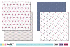 Heart-shaped hot air balloon digital paper with delicate branches and small hearts