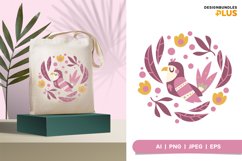 Peaceful Bird in the Middle of Lovely Floral Folk Art Design Product Image 1