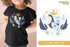 Cheerful Bird Surrounded by Decorative Floral Pattern Design Product Image 1