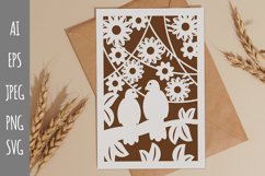 Bird Couple on A Branch with Flowers, A5 Card Cover Papercut Product Image 1