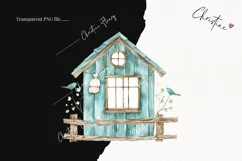 Watercolor Blue Birdhouse Clipart | Coastal PNG Product Image 2