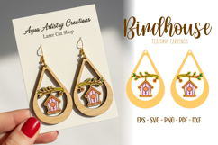 Bird house Earrings, Teardrop Earrings, Laser Cut SVG Design Product Image 1