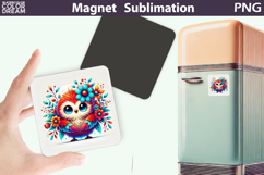 Cute Bird Floral Magnet | Owl Flowers Sublimation Product Image 1