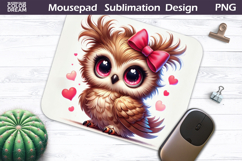 Cute Bird Heart Mousepad | Funny Owl Sublimation Product Image 1