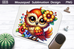 Cute Bird Floral Mousepad | Funny Owl Sublimation Product Image 1