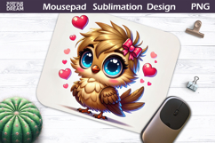 Cute Bird Heart Mousepad | Funny Owl Sublimation Product Image 1