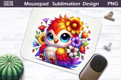Cute Bird Floral Mousepad | Funny Bird Sublimation Product Image 1