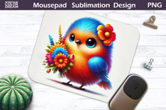 Cute Bird Floral Mousepad | Funny Bird Sublimation Product Image 1