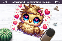 Cute Bird Heart Mousepad | Funny Owl Sublimation Product Image 1