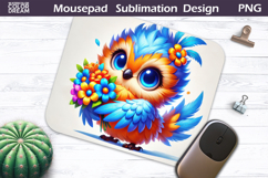 Cute Bird Floral Mousepad | Funny Bird Sublimation Product Image 1