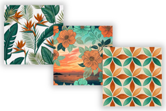 seamless bird paradise, tropical majesty design, orange emerald florals, resort luxury digital, watercolor exotic art, seamless vacation vibes, lush foliage repeat, bold botanical drama, digital download statement, vibrant contrast design, island getaway 