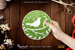Bird on A Branch with Flowers Round Papercut Product Image 1