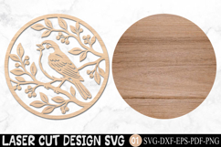 Bird On Branch Laser Cut, Round Wall Art SVG Product Image 2