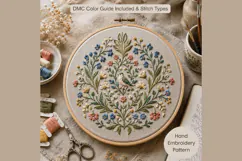 Wildflower Bird Hand Embroidery Pattern PDF, Botanical Flora Product Image 1