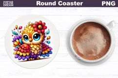 Cute Bird Floral Coaster | Round Sublimation Design Product Image 1