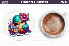 Cute Bird Floral Coaster | Round Sublimation Design Product Image 1