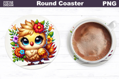 Cute Bird Floral Coaster | Round Sublimation Design Product Image 1