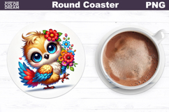 Cute Bird Floral Coaster | Round Sublimation Design Product Image 1