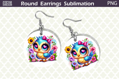 Bird Round Earrings | Bird Floral Earrings Sublimation Product Image 1