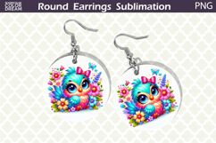Bird Round Earrings | Bird Floral Earrings Sublimation Product Image 1