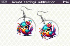 Bird Round Earrings | Bird Floral Earrings Sublimation Product Image 1