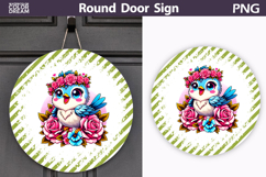 Cute Blue Bird Round Door Sign | Floral Porch Decor Product Image 1