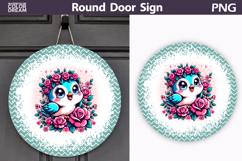 Cute Blue Bird Round Door Sign | Floral Porch Decor Product Image 1