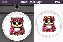 Floral Owl Round Door Sign | Pastel Zigzag Porch Decor Product Image 1