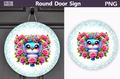 Blue Floral Bird Round Door Sign | Vintage Porch Decor Product Image 1