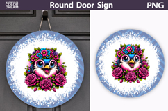 Blue Floral Bird Round Door Sign | Spring Porch Decor Product Image 1
