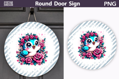 Blue Floral Bird Round Door Sign | Farmhouse Porch Decor Product Image 1
